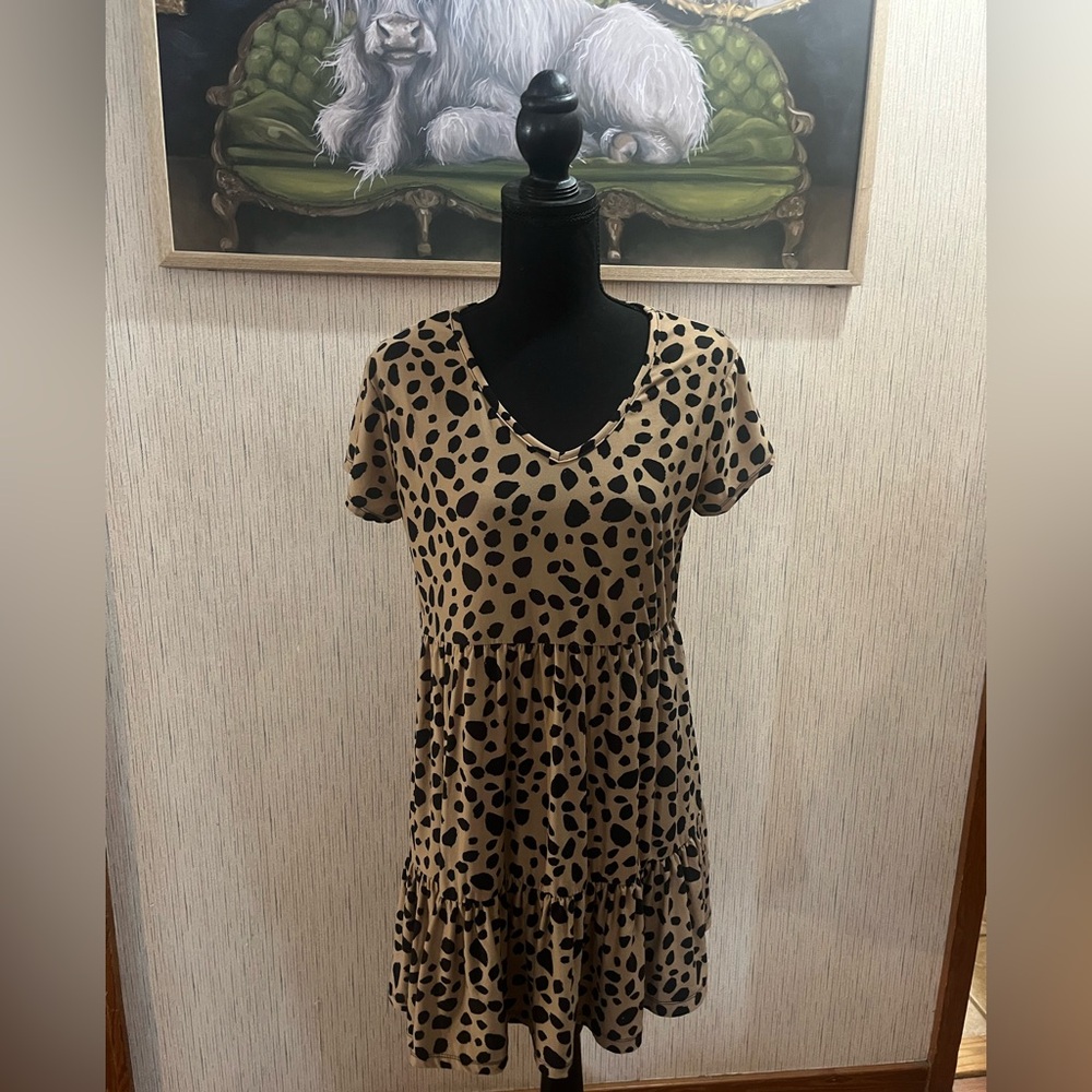 Stylish V-Neck Leopard Print Mini Dress